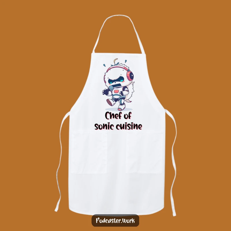 Funny Fluffy Robot DJ Apron: Kitchen Beats & Cooking Fun Gift