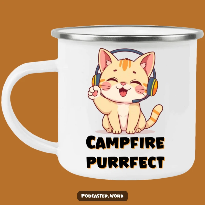 Funny Cat Campfire Mug: Giggling Headset Companion, Outdoor Pet Gift