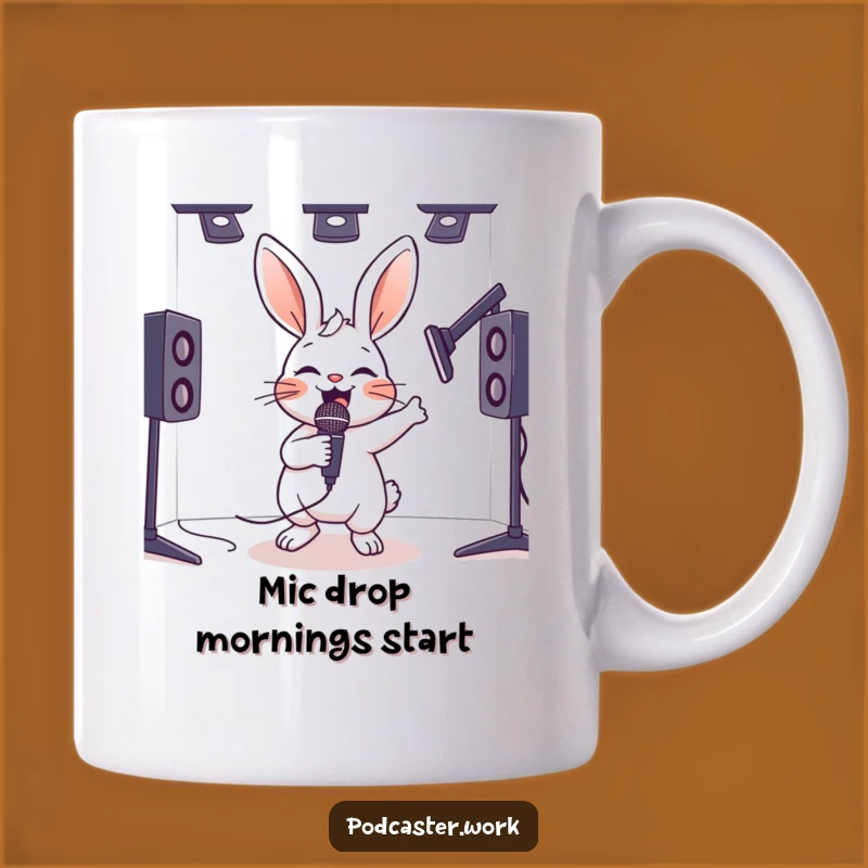Funny Hyperactive Rabbit Mic Mug - Energetic Humorous Gift for Music Lovers