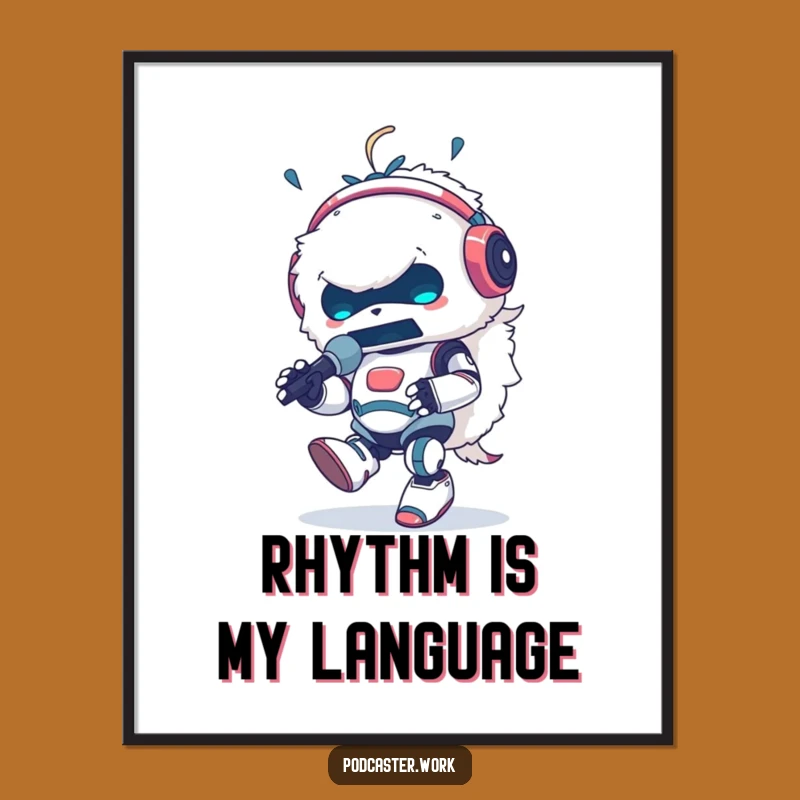 Funny Fluffy Robot DJ Poster: Energetic Music Art Print Gift