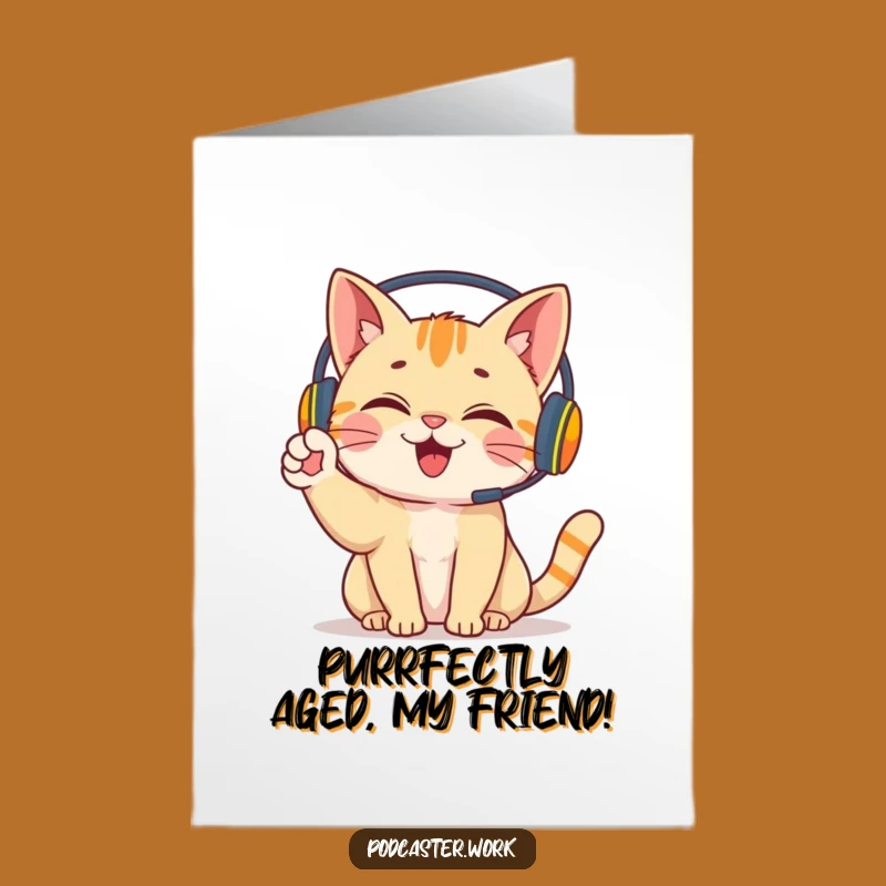 Free Printable Funny Birthday Card: Giggling Cat DJ - Hilarious Downloadable Gift Cat Lover