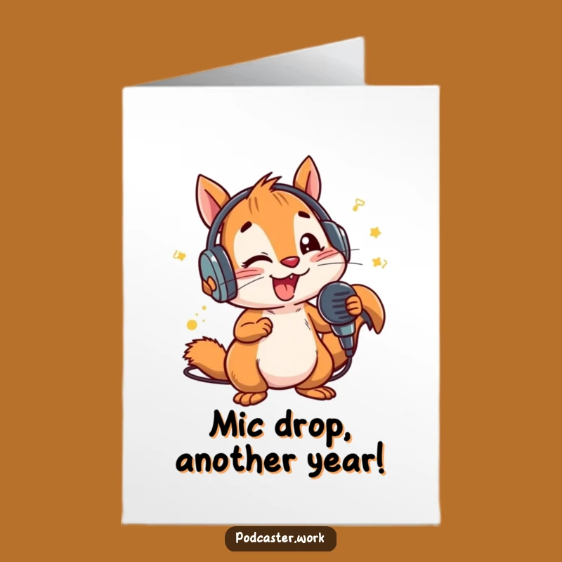 Free Printable Funny Birthday Card: Energetic Squirrel DJ Microphone - Hilarious Downloadable Gift