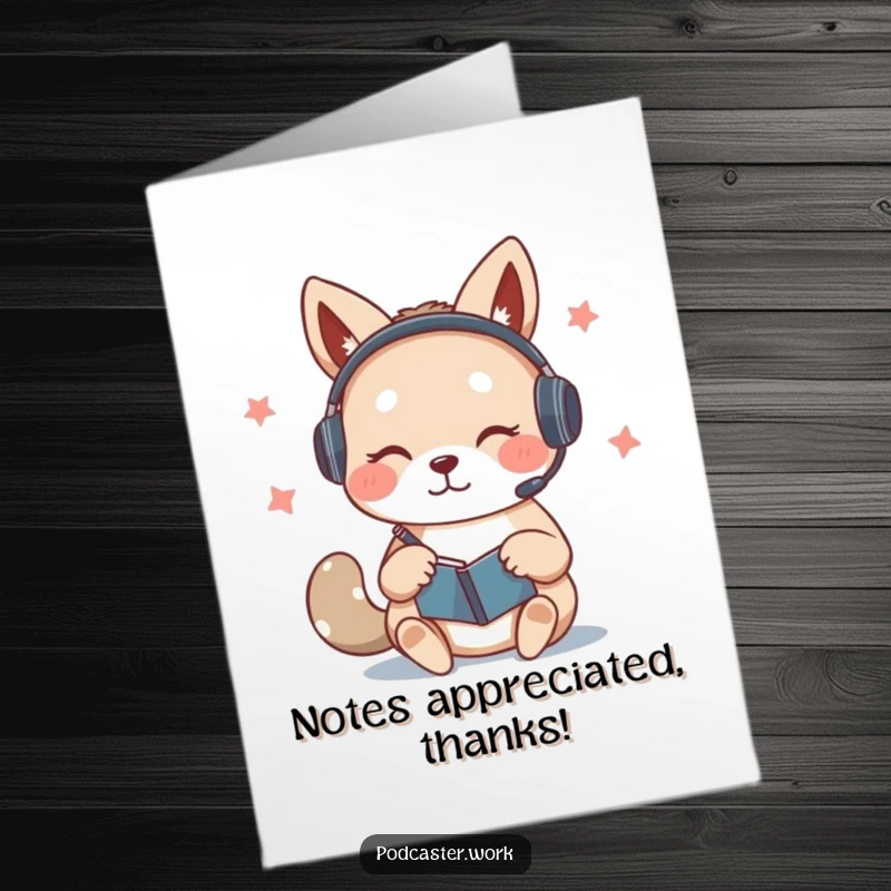 Funny Free Printable Thank You Card: Cute animal wearing headset, furiously taking notes while talking, expressing thanks.