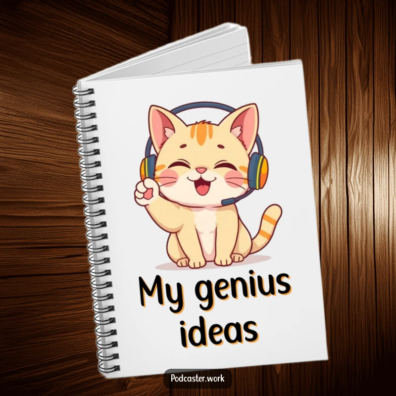 Funny Cat Gamer Notebook: A giggling cat wearing a headset, energetically waving a paw, perfect for notes, ideas, and doodles galore.