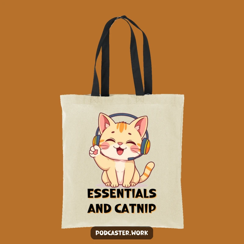 Funny Cat Chatter Tote Bag: Giggling Headset Paw, Cute Pet Carryall